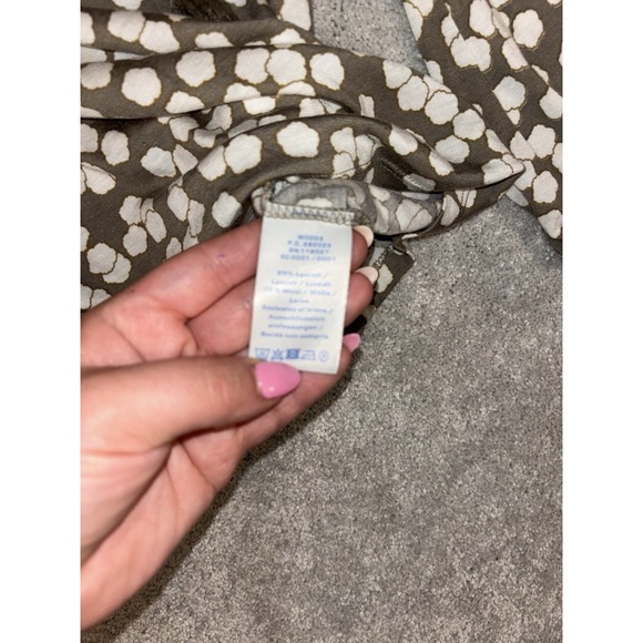 boden lyocell wool blouse tan white print soft tassel peasant sleeve - Picture 7 of 11